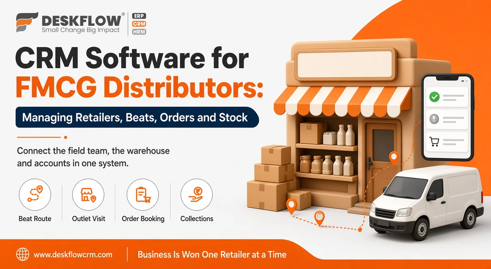 crm software for fmcg distributors - managing retailers, beats, orders and stock - deskflow crm