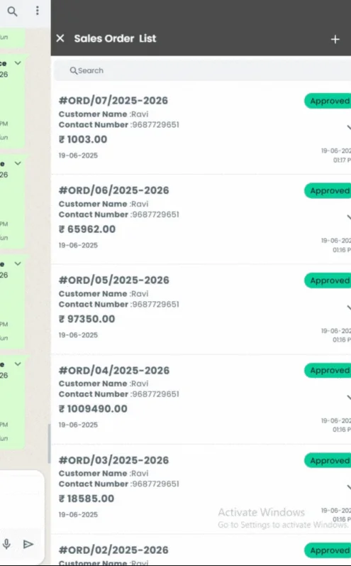 Sales order list in Deskflow CRM