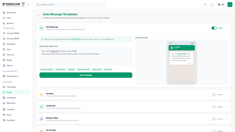 Send Automatic Order Updates